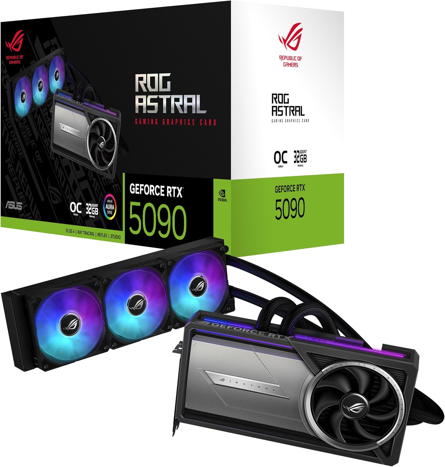 ASUS ROG Astral LC GeForce RTX 5090 32 GB GDDR7 OC Edition karta graficzna do gier z procesorem All-in-One z chłodzeniem wodnym (Nvidia DLSS4, PCIe 4.0, DP 2.1b, 360 mm AIO, | Z chłodzeniem cieczowym procesorem All-in-One, Nvidia DLSS4, PCIe 4.0, DP 2.1b, 360 mm AIO - obrazek 2