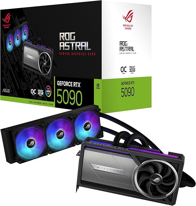 ASUS ROG Astral LC GeForce RTX 5090 32 GB GDDR7 OC Edition karta graficzna do gier z procesorem All-in-One z chłodzeniem wodnym (Nvidia DLSS4, PCIe 4.0, DP 2.1b, 360 mm AIO, | Z chłodzeniem cieczowym procesorem All-in-One, Nvidia DLSS4, PCIe 4.0, DP 2.1b, 360 mm AIO