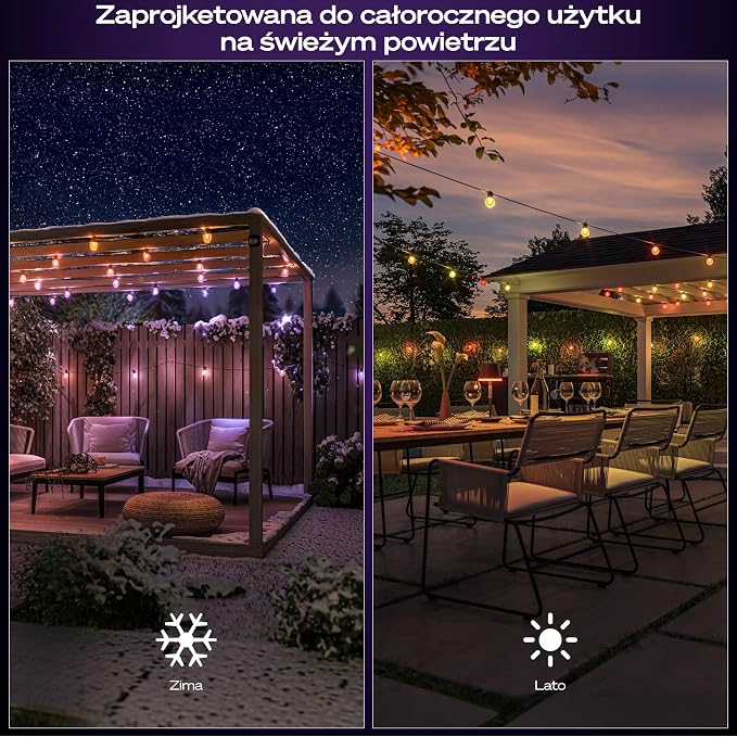Lampki sznurkowe Philips Hue Festavia Globe na zewnątrz, białe i kolorowe, 14 m, 20 żarówek, ściemniane, sterowane aplikacją Hue, współpracujące z Alexa, Google Asystentem i Apple Home. - obrazek 6