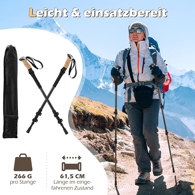 COSTWAY Kijki trekkingowe teleskopowe z aluminium lub włókna - obrazek 7
