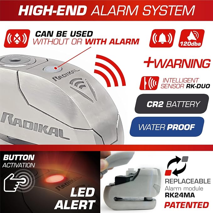 Radikal RK14S Blokada Tarczy Hamulcowej + Alarm do motocyklowej 120 - obrazek 6