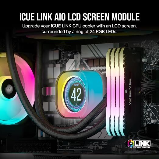 Corsair iCUE LINK AIO Moduł ekranu LCD, ekran IPS 5.3 cm, 24 indywidualnie adresowalne diody LED RGB, instalacja bez użycia narzędzi, czarny - obrazek 3