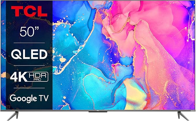 TCL QLED 50C639 Smart TV 50" z 4K HDR Pro, Google TV z dźwiękiem Onkyo, Motion Clarity, Google Assistant Wbudowany i kompatybilny z Alexą