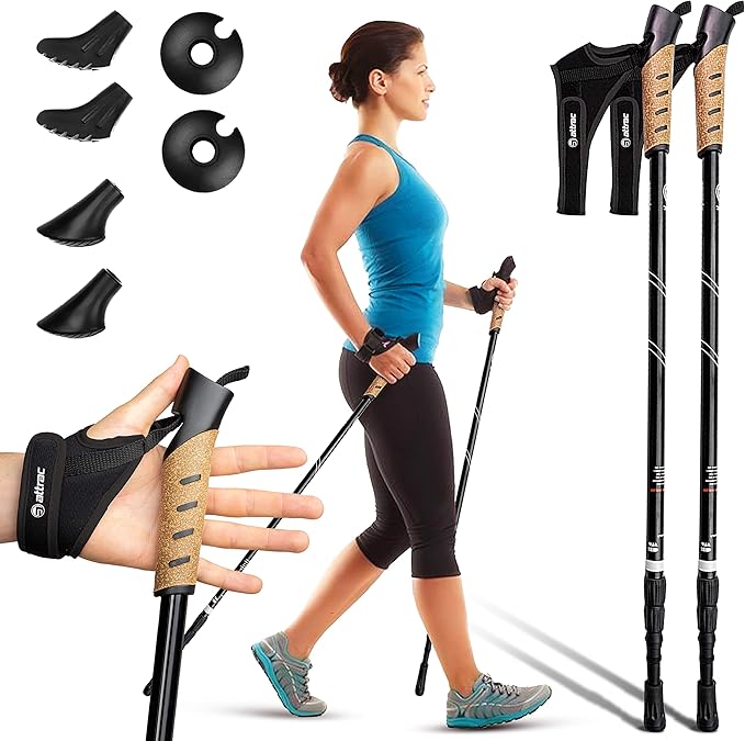 Attrac Nordic Walking Classic kijki trekkingowe 69-136 cm, różne kolory, aluminiowe kijki z amortyzacją Anti-Shock, teleskopowe, regulowane, łatwe do treningu i aplikacji, torba do noszenia