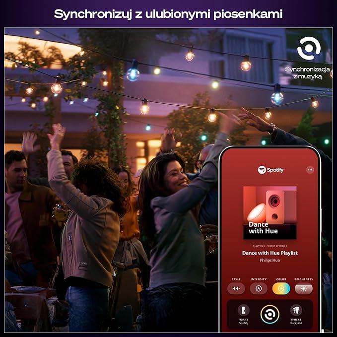 Lampki sznurkowe Philips Hue Festavia Globe na zewnątrz, białe i kolorowe, 14 m, 20 żarówek, ściemniane, sterowane aplikacją Hue, współpracujące z Alexa, Google Asystentem i Apple Home. - obrazek 4