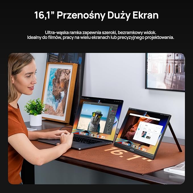 ARZOPA Monitor Przenośny Z1C 16,1" FHD 1080P 100% sRGB IPS HDR Ultra Cienki Metalowy – Ekran Przenośny do Laptopa, Mac, PC, Xbox, Switch, PS5 - Z1C Szary - obrazek 5
