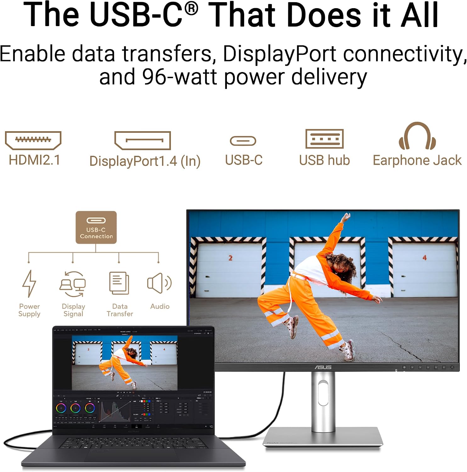 ASUS ProArt PA27JCV profesjonalny monitor 27" 5K - 16:9, 5120 x 2880, 10-bitowy, LuxPixel AGLR, Auto KVM, ergonomiczny, Calman, DisplayHDR 500 - DisplayPort, HDMI, 96 W USB-C, koncentrator USB - obrazek 7