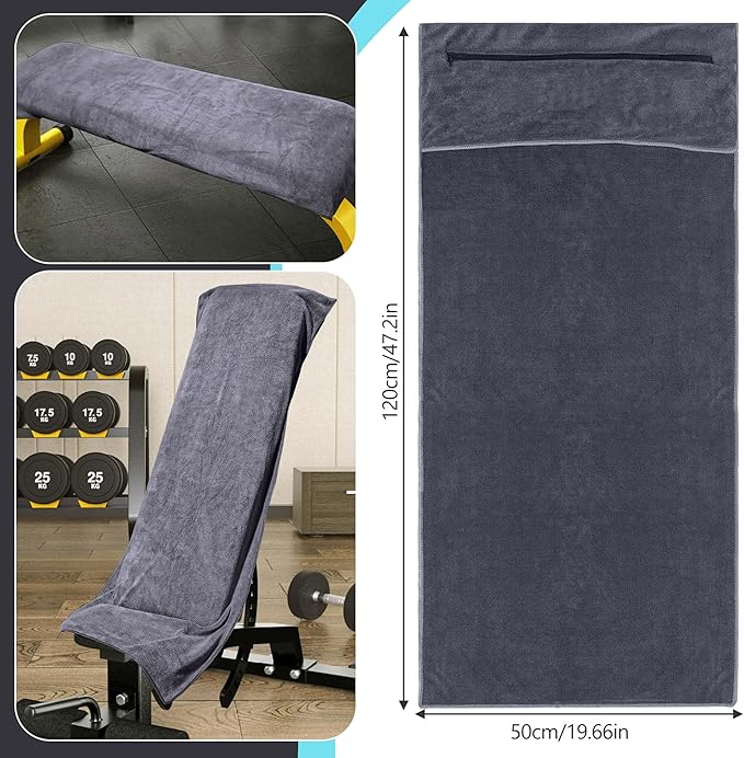 Ręcznik do fitnessu 120x50cm sportowy ręcznik z kieszenią na zamek - obrazek 3