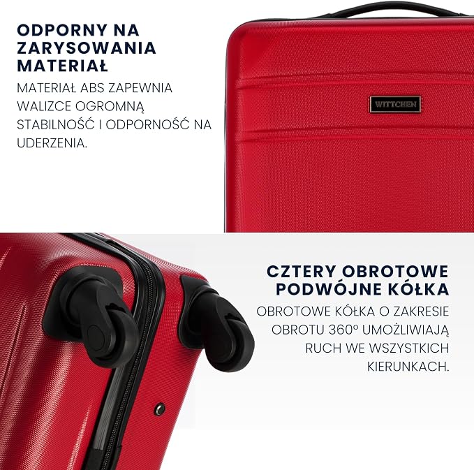 WITTCHEN GLOBE Line Średnia walizka Bagaż podróżny Lekka walizka Twardy bagaż ABS 4 kółka Zamek szyfrowy Uchwyt teleskopowy Rozmiar M Czerwony - obrazek 4