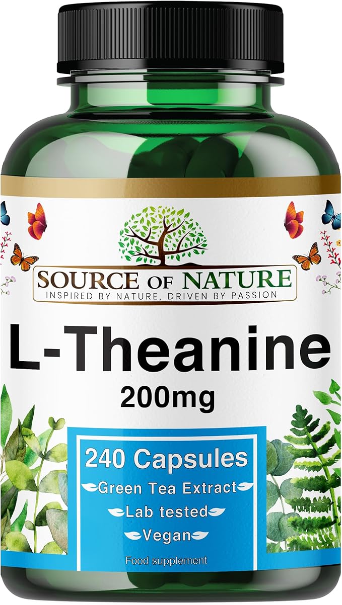 L-Teanina 200 mg – 240 Kapsułek Wegetariańskich – Aminokwas o Wysokiej Mocy z Zielonej Herbaty | Zapas na 8 Miesięcy | 98% Czystości, Bez Dodatków | Wyprodukowano w Danii