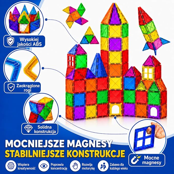 Zestaw 50 Magnetycznych Klocków - obrazek 3