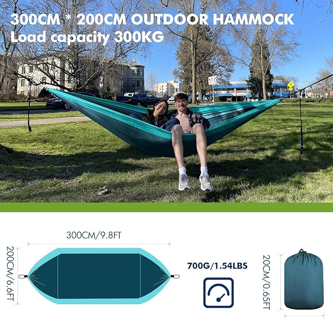 Hamak na zewnątrz Hamaki kempingowe 2 osoby 300 x 200 cm Ultralekki - obrazek 3