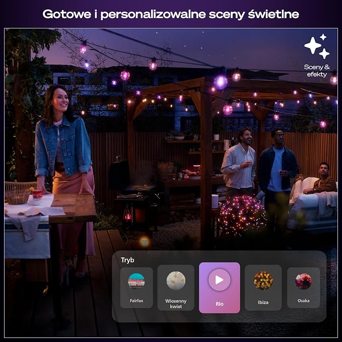Lampki sznurkowe Philips Hue Festavia Globe na zewnątrz, białe i kolorowe, 14 m, 20 żarówek, ściemniane, sterowane aplikacją Hue, współpracujące z Alexa, Google Asystentem i Apple Home. - obrazek 5