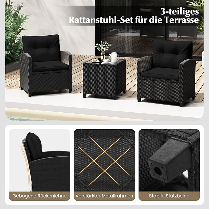 COSTWAY 3-TLG. Zestaw mebli ogrodowych z rattanu - obrazek 5
