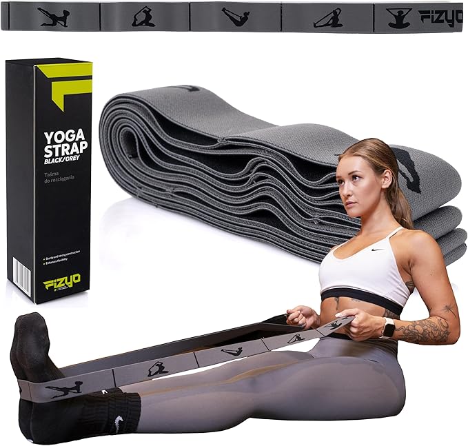 Fizyo Pasek do Jogi z 10 Pętlami - Elastyczna Taśma do Rozciągania Nóg, Fitnessu, Pilatesu, Tańca, Gimnastyki, Rehabilitacji, Rozciągliwy Pas do Fizjoterapii i Treningu
