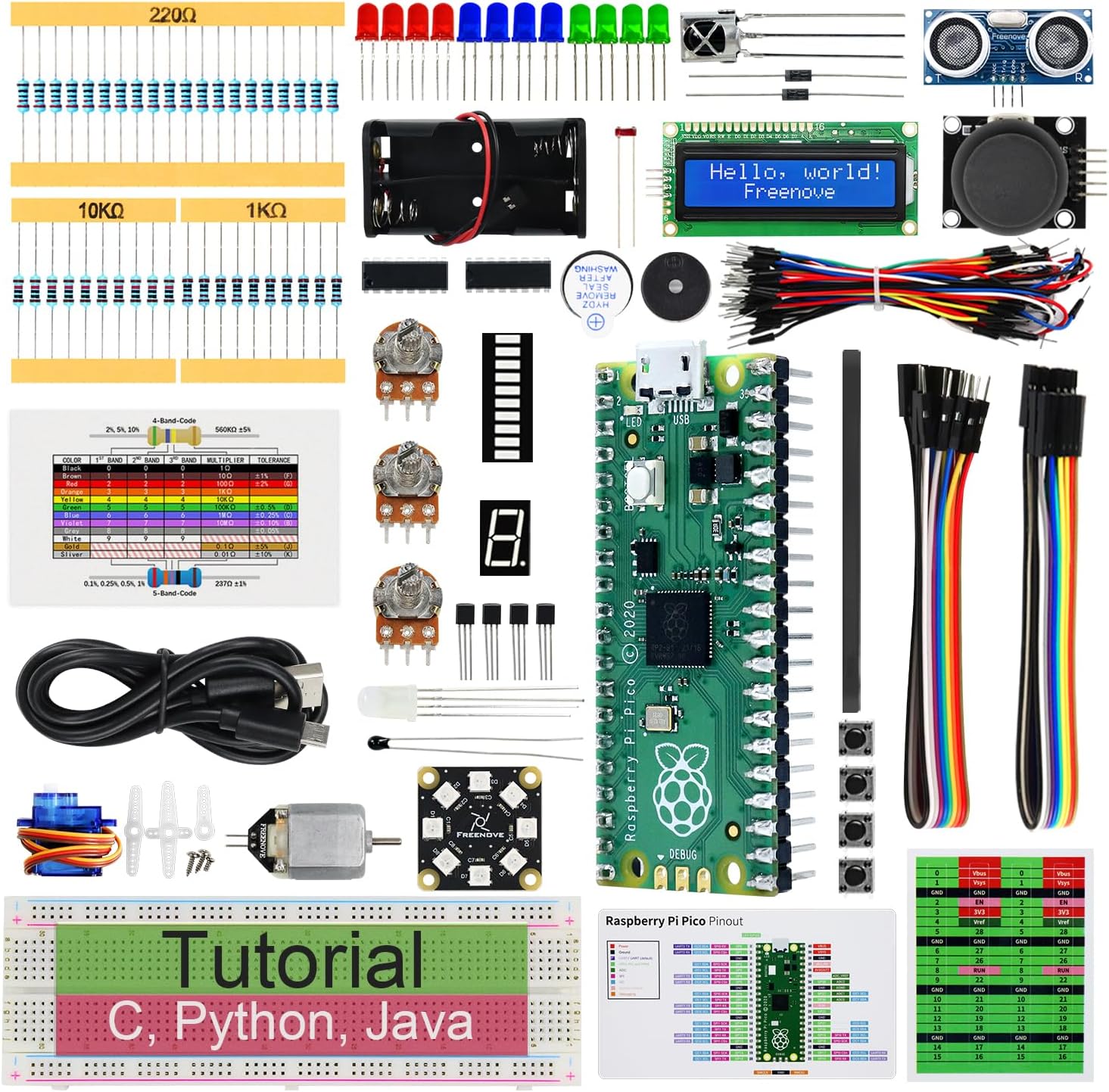 Freenove Super Starter Kit for Raspberry Pi Pico (Included), Dual-core Arm Cortex-M0+ Microcontroller, 588-Page Detailed Tutorial, 177 Items, 94 Projects, Python C Java Code - obrazek 2
