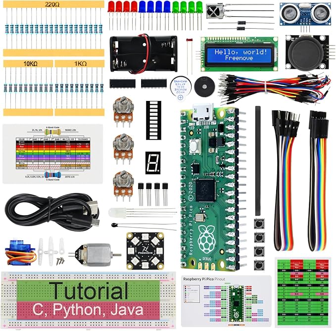 Freenove Super Starter Kit for Raspberry Pi Pico (Included), Dual-core Arm Cortex-M0+ Microcontroller, 588-Page Detailed Tutorial, 177 Items, 94 Projects, Python C Java Code