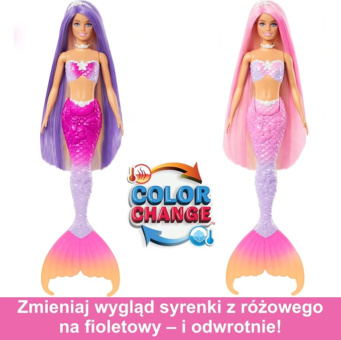 Barbie Syrenka Malibu z różowymi włosami i delfinkiem - obrazek 3