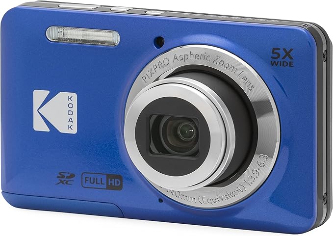 KODAK PIXPRO FZ55-BL Aparat cyfrowy 16 MP 5-krotny zoom optyczny 28 mm szeroki kąt 1080P Full HD wideo 2,7-calowy LCD kamera do vlogowania (niebieski)