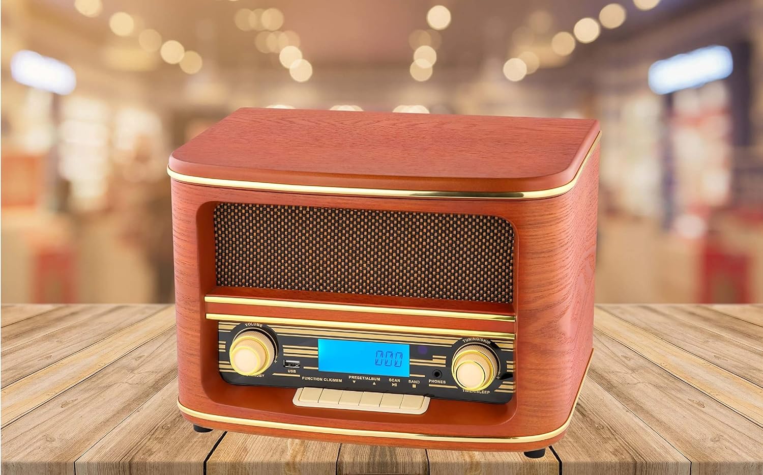 Nostalgia kompaktowy zestaw | Bluetooth | wyświetlacz LCD | retro radio drewniane z odtwarzaczem CD | USB | zestaw muzyczny w stylu retro | wieża stereo | pilot zdalnego sterowania | radio kuchenne | - obrazek 5
