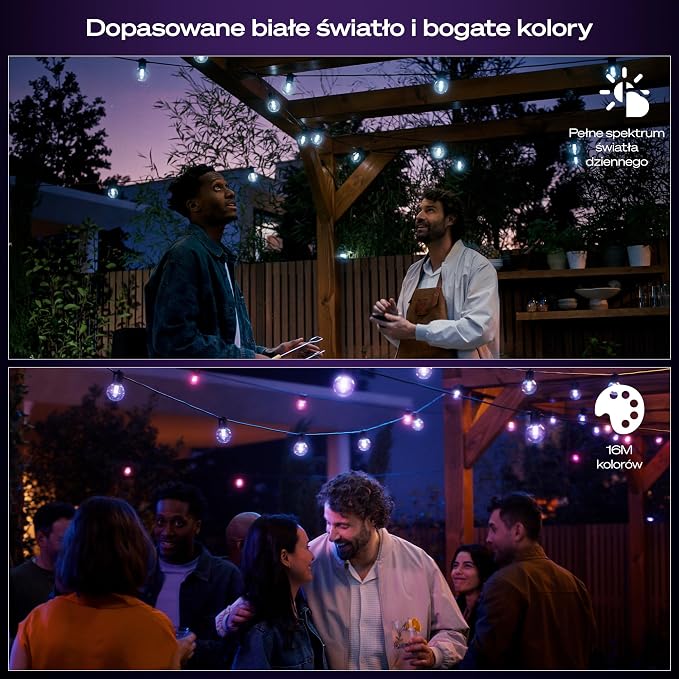 Lampki sznurkowe Philips Hue Festavia Globe na zewnątrz, białe i kolorowe, 14 m, 20 żarówek, ściemniane, sterowane aplikacją Hue, współpracujące z Alexa, Google Asystentem i Apple Home. - obrazek 2