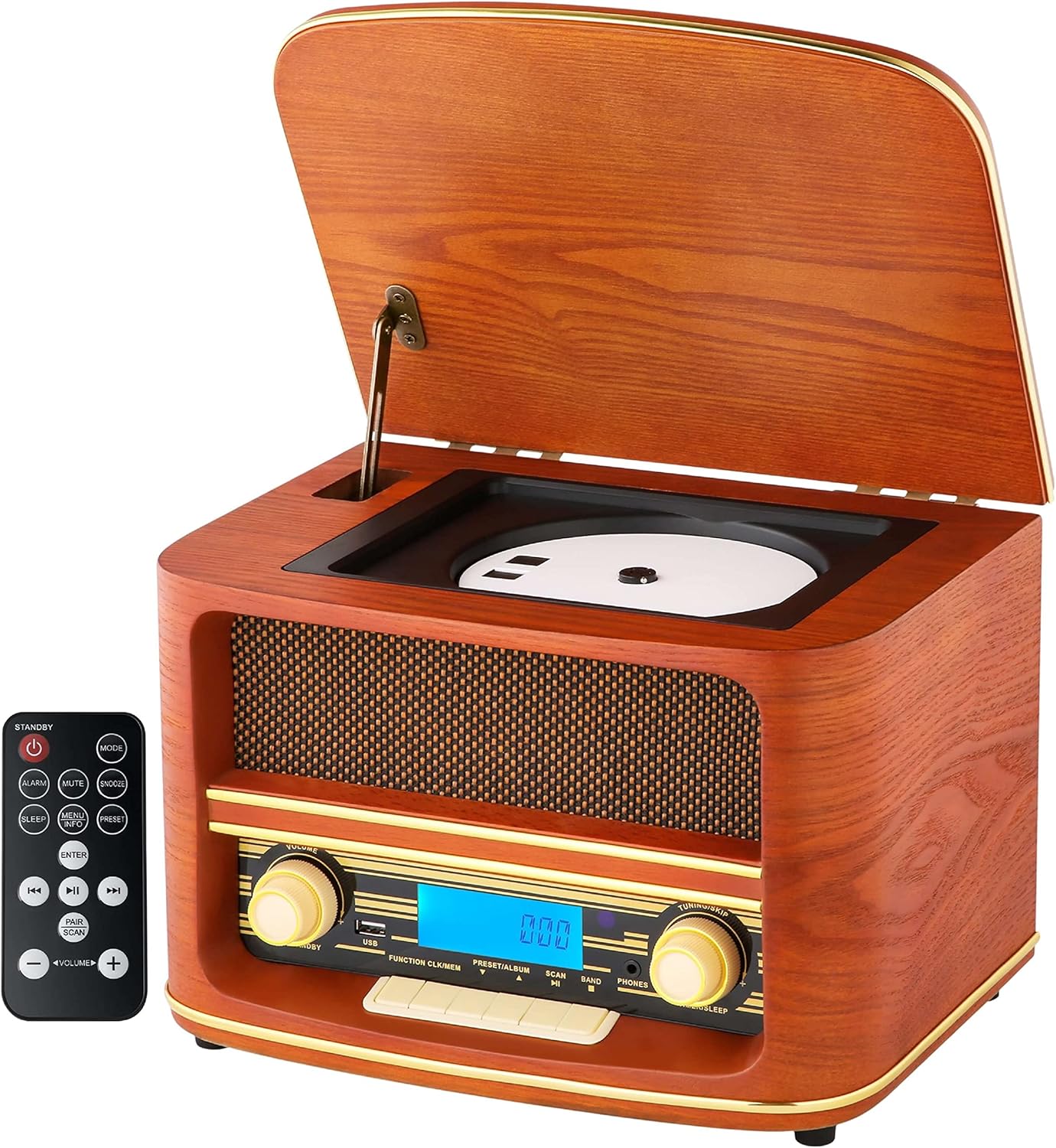 Nostalgia kompaktowy zestaw | Bluetooth | wyświetlacz LCD | retro radio drewniane z odtwarzaczem CD | USB | zestaw muzyczny w stylu retro | wieża stereo | pilot zdalnego sterowania | radio kuchenne | - obrazek 2