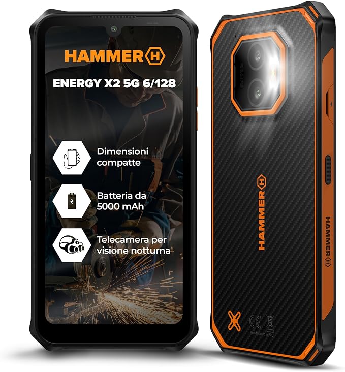Hammer Energy X2 Wytrzymały smartfon z systemem Android 15, nietłukący się telefon 6,1