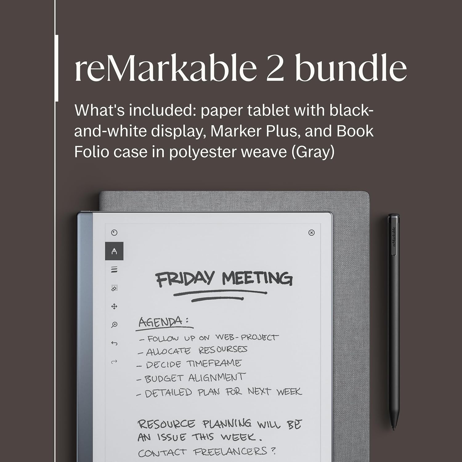 reMarkable Zestaw Premium reMarkable 2 | Tablet E-Ink - Wyświetlacz 10,3" Czarno-Biały + Rysik Marker Plus ze Zintegrowaną Gumką + Etui Book Folio Polymer Basalt | 10,3-calowy papierowy tablet z czarno-białym wyświetlaczem, cyfrowy notatnik e-ink dla lepszego myślenia, pisania i czytania - obrazek 3