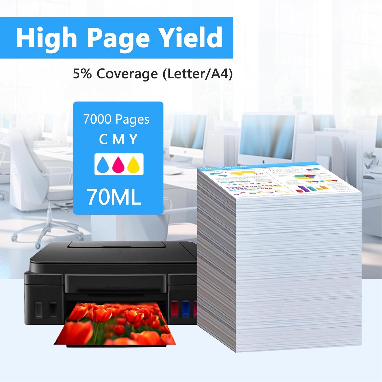 LCL Kompatybilna butelka z atramentem GI-490 GI-590 GI-590BK GI-590C GI-590M GI-590Y (3PK CMY Dye 70 ml) zamiennik dla Canon Pixma G1400 G1410 G2400 G2410 G3400 G4410 G4410 1 G15 00 G1510 G2500 G2510 - obrazek 4