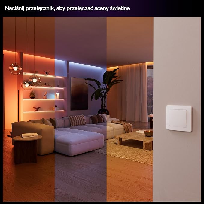 Philips Hue Przewodowy Przełącznik Ścienny, 2 szt., Dostęp do Świateł Hue, Konfigurowalne Sterowanie, Bez Baterii, Niezawodne Połączenie, Aplikacja, Kontrola Głosowa, Apple Home, Google Home, Alexa - obrazek 4