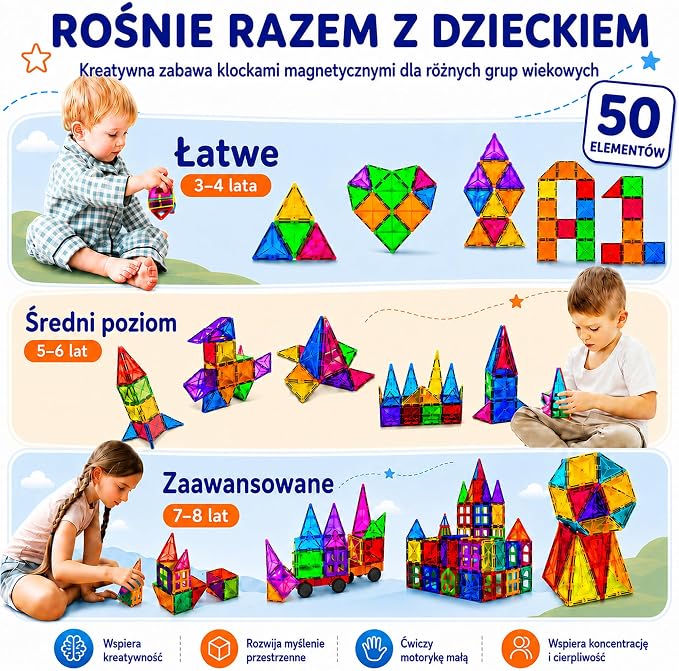 Zestaw 50 Magnetycznych Klocków - obrazek 5