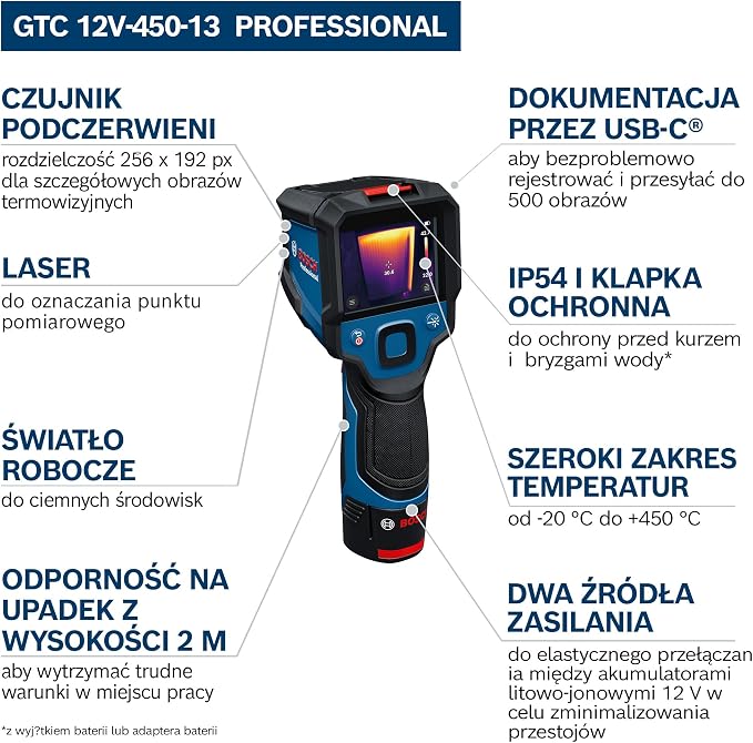 Profesjonalna kamera termowizyjna Bosch GTC 12V-450-13 - obrazek 4