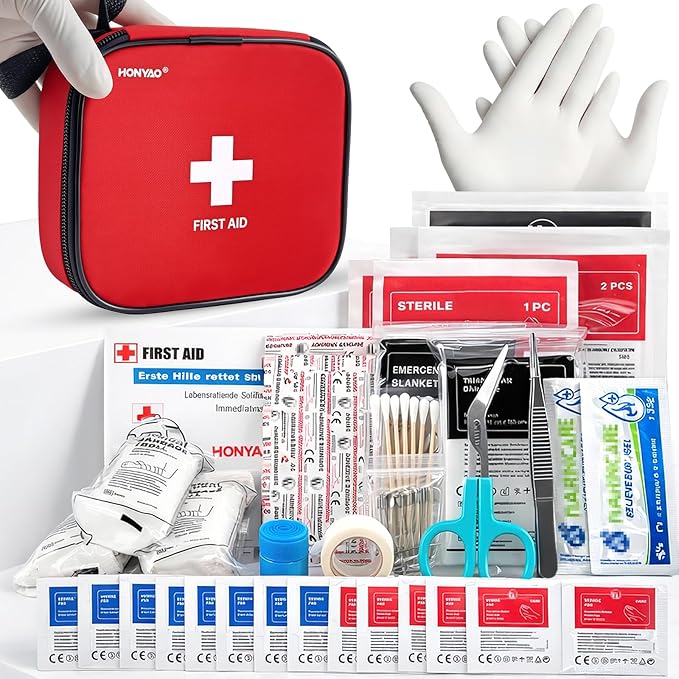 HONYAO Apteczka Pierwszej Pomocy 125 szt, Mini Apteczka Pierwszej Pomocy, Mini Apteczka Podróżna, Kompaktowy Apteczka, First Aid Kit do Łódka Rower Work Camping Mountain Piesze wycieczki Samochód