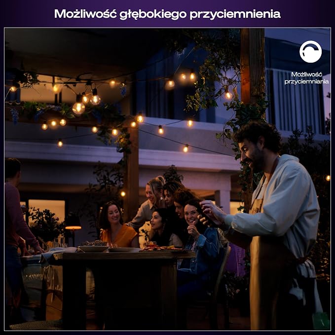 Lampki sznurkowe Philips Hue Festavia Globe na zewnątrz, białe i kolorowe, 14 m, 20 żarówek, ściemniane, sterowane aplikacją Hue, współpracujące z Alexa, Google Asystentem i Apple Home. - obrazek 3