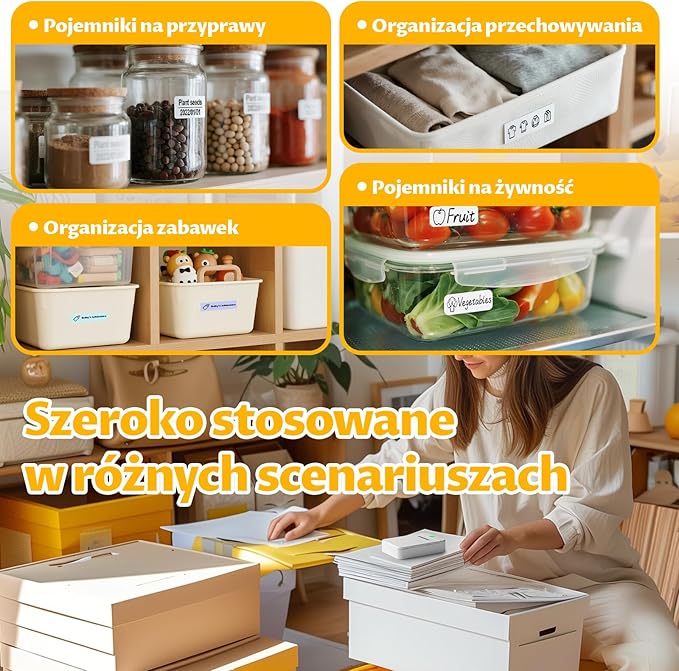 Drukarka Etykiet Bluetooth Samoprzylepne Urządzenie Etykietowania | Akumulatorowa, Z Etykietą, Systemów iOS i Android, Termotransferowa do Domu, Kuchni, Szkoły, Biura, Biała - obrazek 3