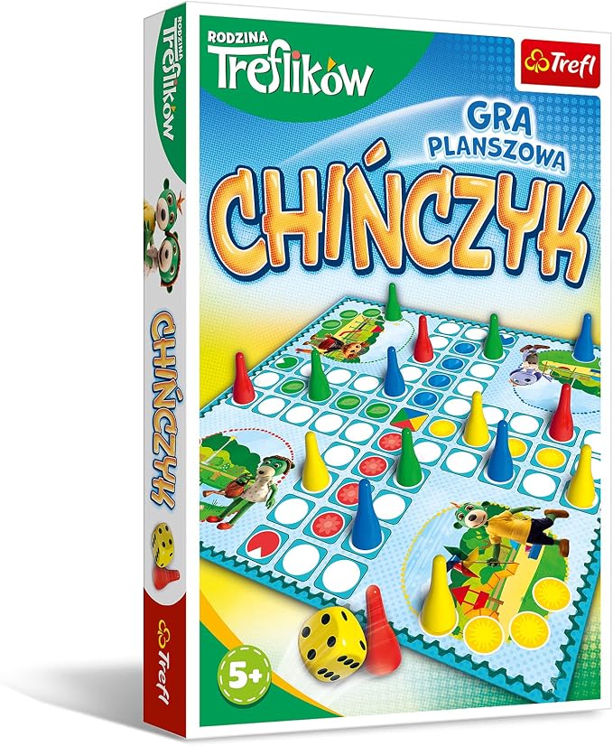 Trefl - Gra Chińczyk, Gra Rodzinna, Rodzina Treflików | Dla Dzieci i Dorosłych 5+, Gra Planszowa z Bohaterami Bajki Rodzina Treflików, Klasyczna Gra, Pionki, Chińczyk, Gra Rodzinna