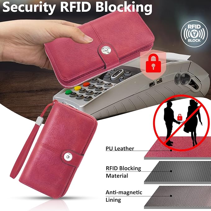 Damski duży portfel ze skóry PU portfel damski długi pokrowiec RFID - obrazek 7