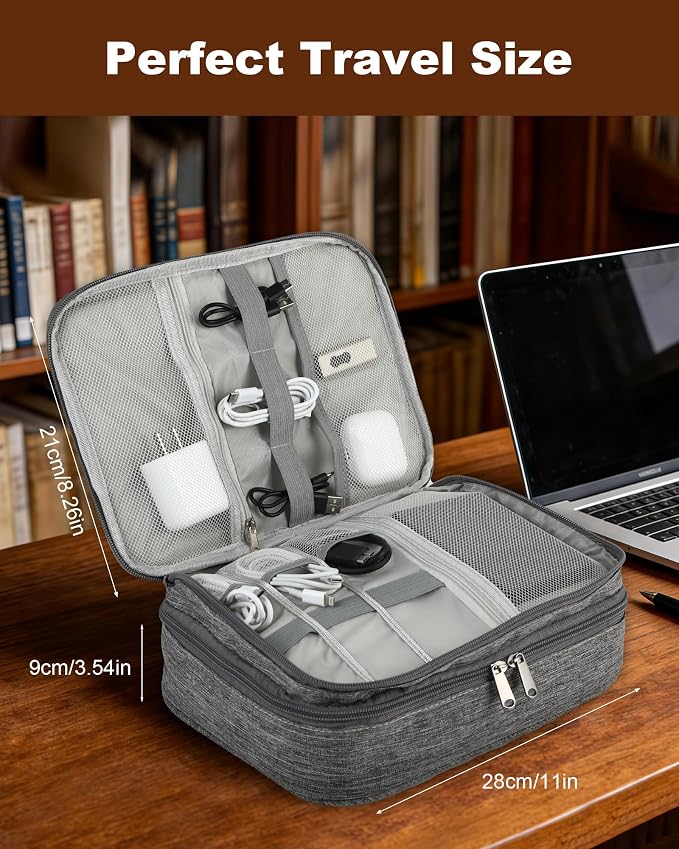 Organizer, torba na kabel, torba na podróż i do domu, 3-warstwowe etui elektroniczne o dużej pojemności, wodoszczelne i odporne na uderzenia, idealne na kable, iPada, ładowarkę, telefon komórkowy - obrazek 3