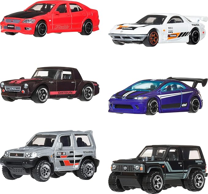 Hot Wheels Silver Series Ulice Japonii 6-pak | Zestaw 6 japońskich metalowych aut 1:64 z dopracowanymi detalami, JLB23