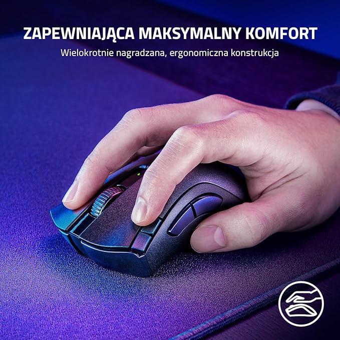 Razer DeathAdder V2 X HyperSpeed - ergonomiczna mysz do gier bezprzewodowych (235 godzin pracy na baterii, bezprzewodowa technologia HyperSpeed, czujnik optyczny 14K DPI) Czarny - obrazek 5