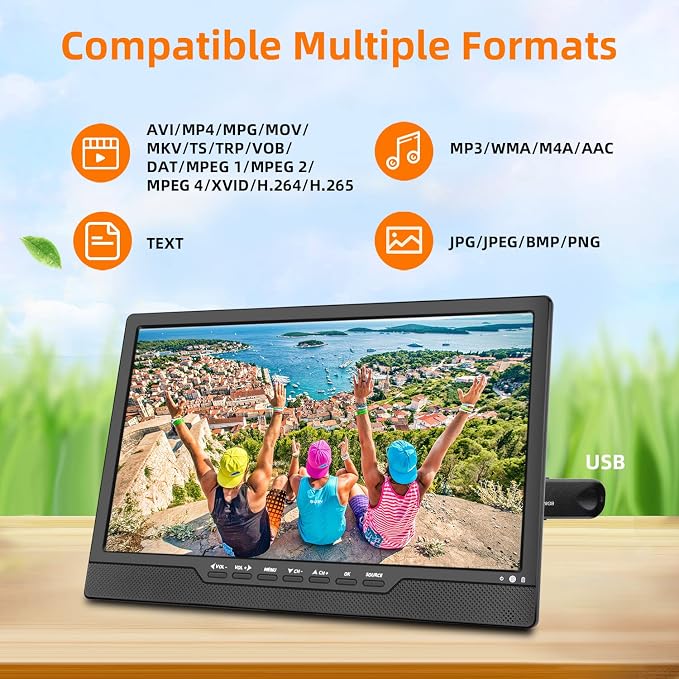 Portable digital TV, 14.0" rechargeable LCD DVB-T2 portable TV with freeview, USB port, headphone jack, remote control, AV input, HDMI - obrazek 4