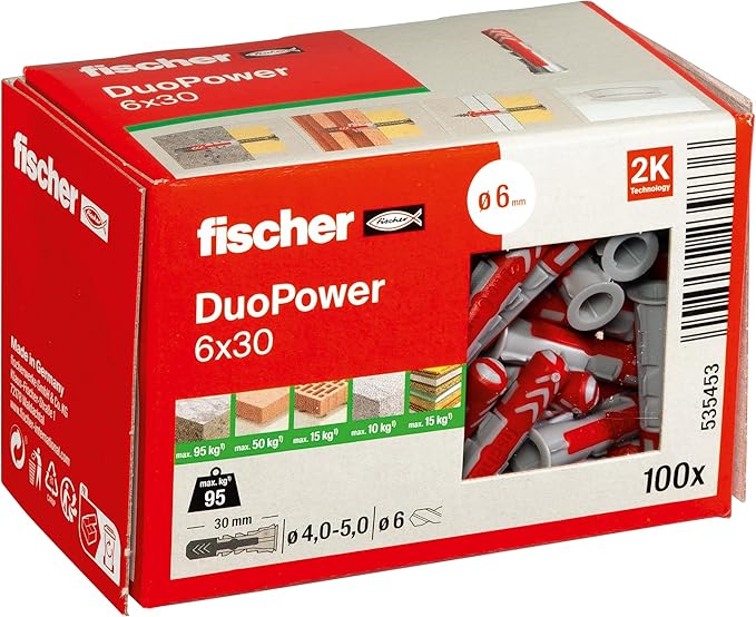 Fischer 535453 Duopower Uniwersalne Kołki do Mocowania Szafek