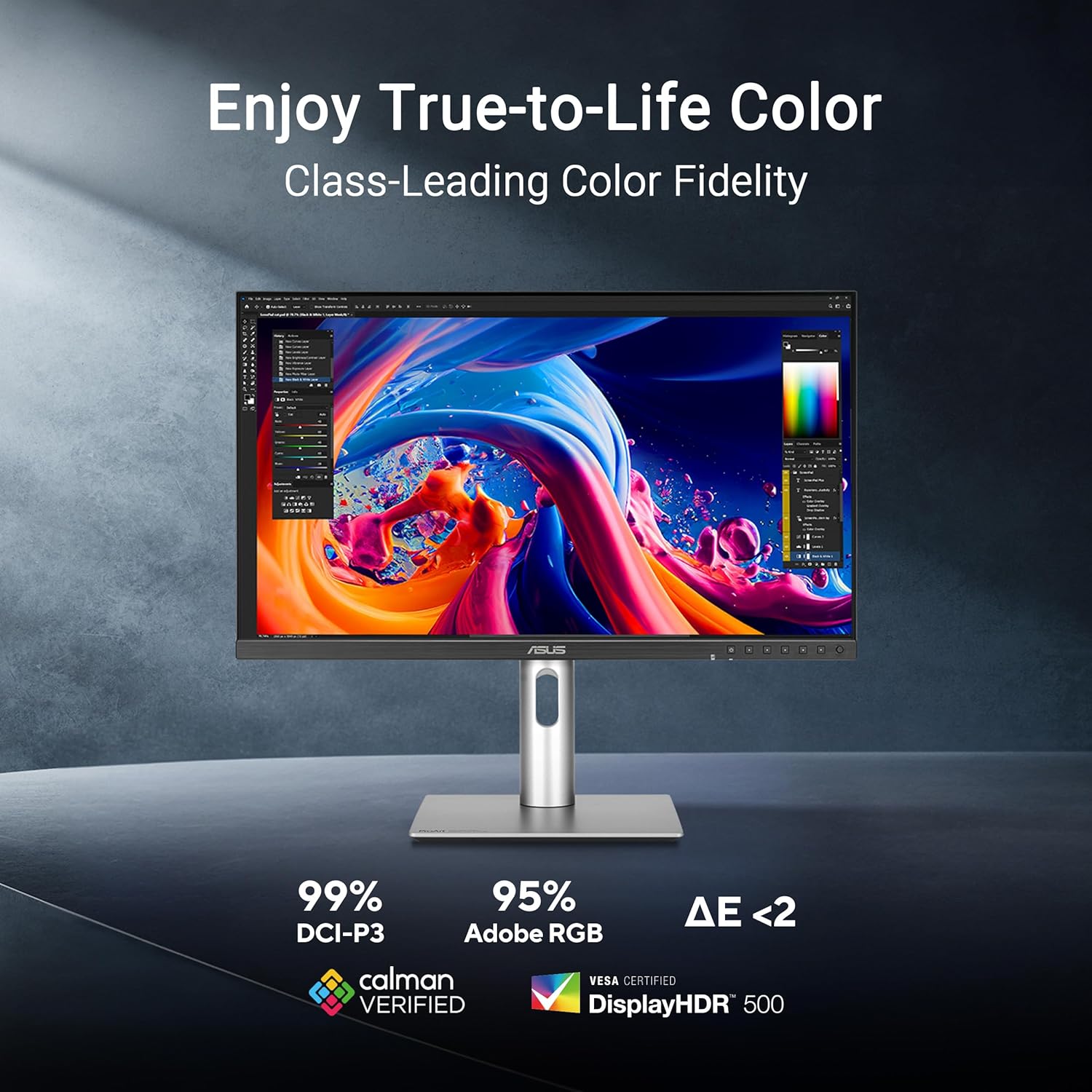 ASUS ProArt PA27JCV profesjonalny monitor 27" 5K - 16:9, 5120 x 2880, 10-bitowy, LuxPixel AGLR, Auto KVM, ergonomiczny, Calman, DisplayHDR 500 - DisplayPort, HDMI, 96 W USB-C, koncentrator USB - obrazek 4