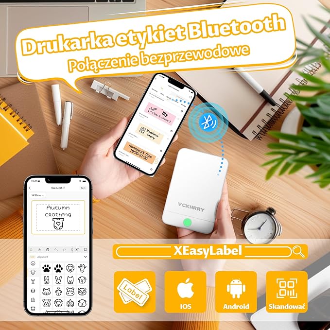 Drukarka Etykiet Bluetooth Samoprzylepne Urządzenie Etykietowania | Akumulatorowa, Z Etykietą, Systemów iOS i Android, Termotransferowa do Domu, Kuchni, Szkoły, Biura, Biała - obrazek 2