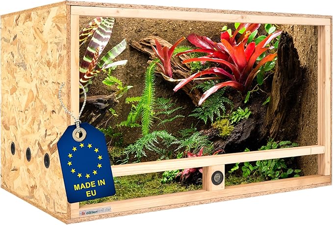 ITA Drewniane terrarium 100 x 60 x 60 cm ze zintegrowaną wentylacją i higrometrem, drewniane terrarium OSB-3, dla gadów, węży, płazów - produkt UE, certyfikat FSC