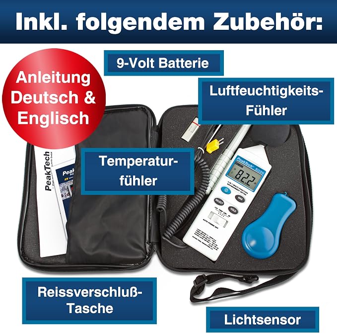 PeakTech P 5035 Wielofunkcyjny Miernik środowiska ~ z temperaturą - obrazek 7
