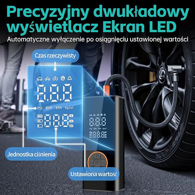 Bezprzewodowa pompka do opon przenośna sprężarka powietrza cyfrowa - obrazek 3