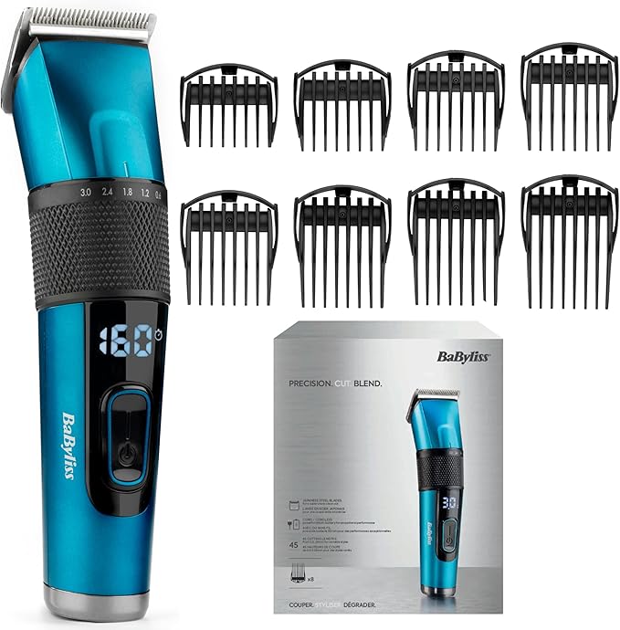 BaByliss Japanese Steel Hair Clipper - Bateria litowa, Czas pracy 160 minut, Pełne ładowanie 3 godziny, W zestawie twarde etui do przechowywania, Czarny, E990E