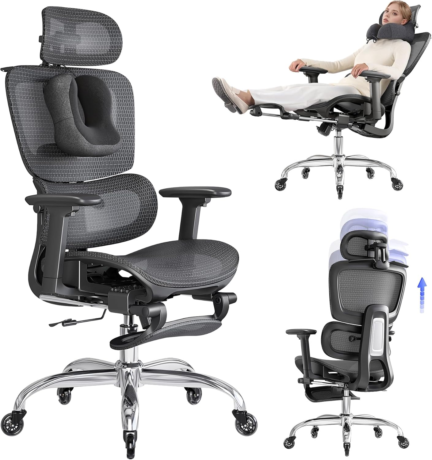 LarkLeaves Ergonomiczny Fotel Biurowy z Podnóżkiem Czarny L10 Pro - obrazek 2