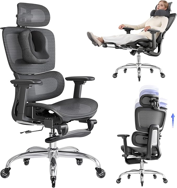 LarkLeaves Ergonomiczny Fotel Biurowy z Podnóżkiem Czarny L10 Pro